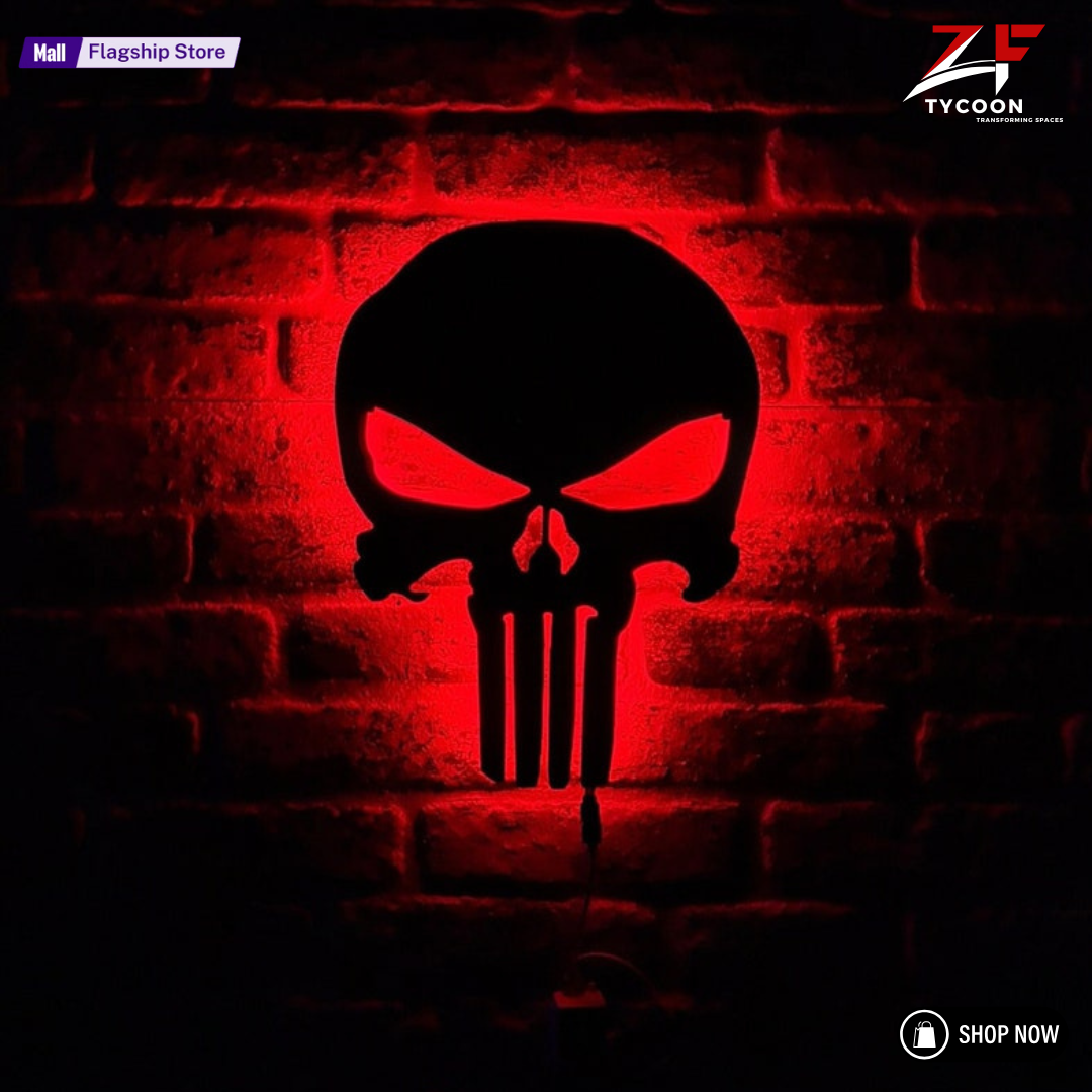 ZF Punisher Led Sign - Punisher Skull 3D LED Wall Lamp Led Light - Decor 7mm Thickness wood imported SheetPunisher Light Wall Decor - Gifts For Her - Christmas Gift