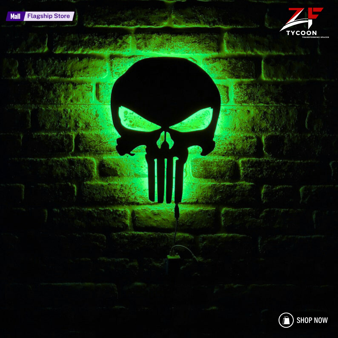 ZF Punisher Led Sign - Punisher Skull 3D LED Wall Lamp Led Light - Decor 7mm Thickness wood imported SheetPunisher Light Wall Decor - Gifts For Her - Christmas Gift