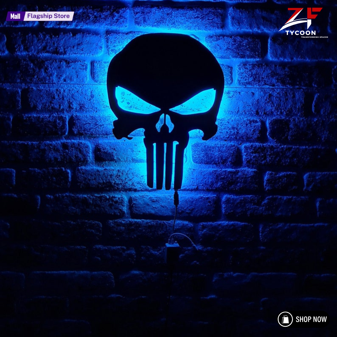 ZF Punisher Led Sign - Punisher Skull 3D LED Wall Lamp Led Light - Decor 7mm Thickness wood imported SheetPunisher Light Wall Decor - Gifts For Her - Christmas Gift