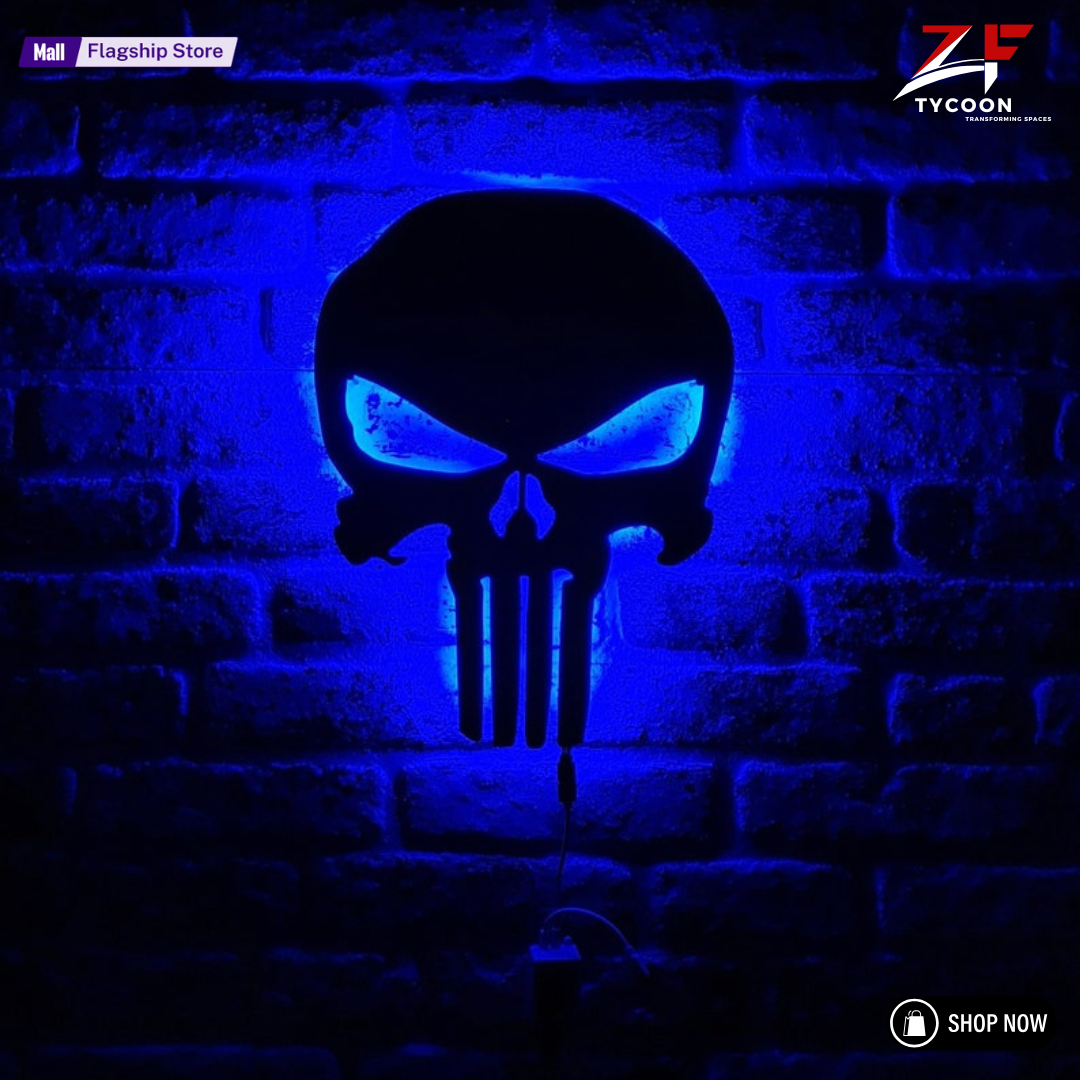 ZF Punisher Led Sign - Punisher Skull 3D LED Wall Lamp Led Light - Decor 7mm Thickness wood imported SheetPunisher Light Wall Decor - Gifts For Her - Christmas Gift