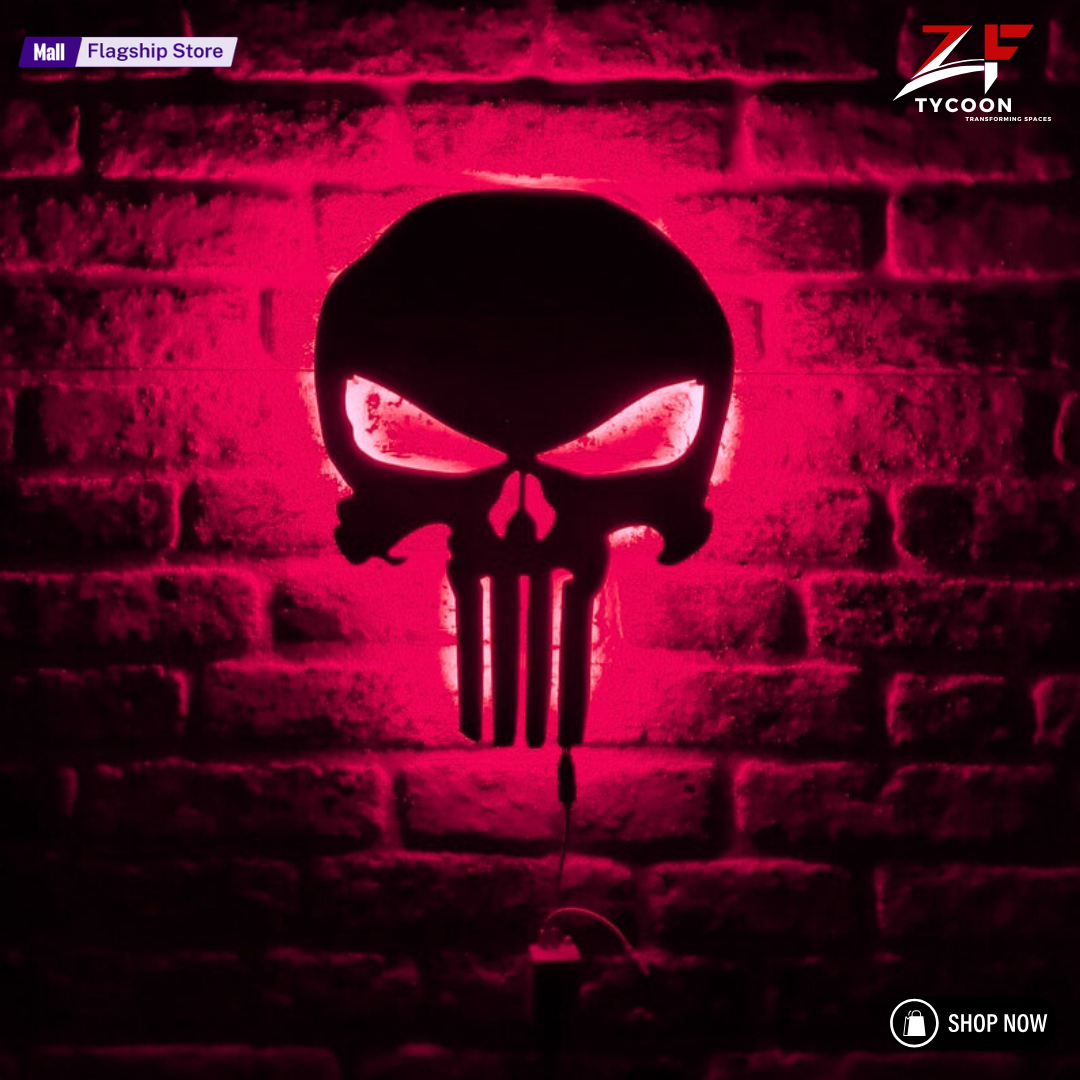 ZF Punisher Led Sign - Punisher Skull 3D LED Wall Lamp Led Light - Decor 7mm Thickness wood imported SheetPunisher Light Wall Decor - Gifts For Her - Christmas Gift