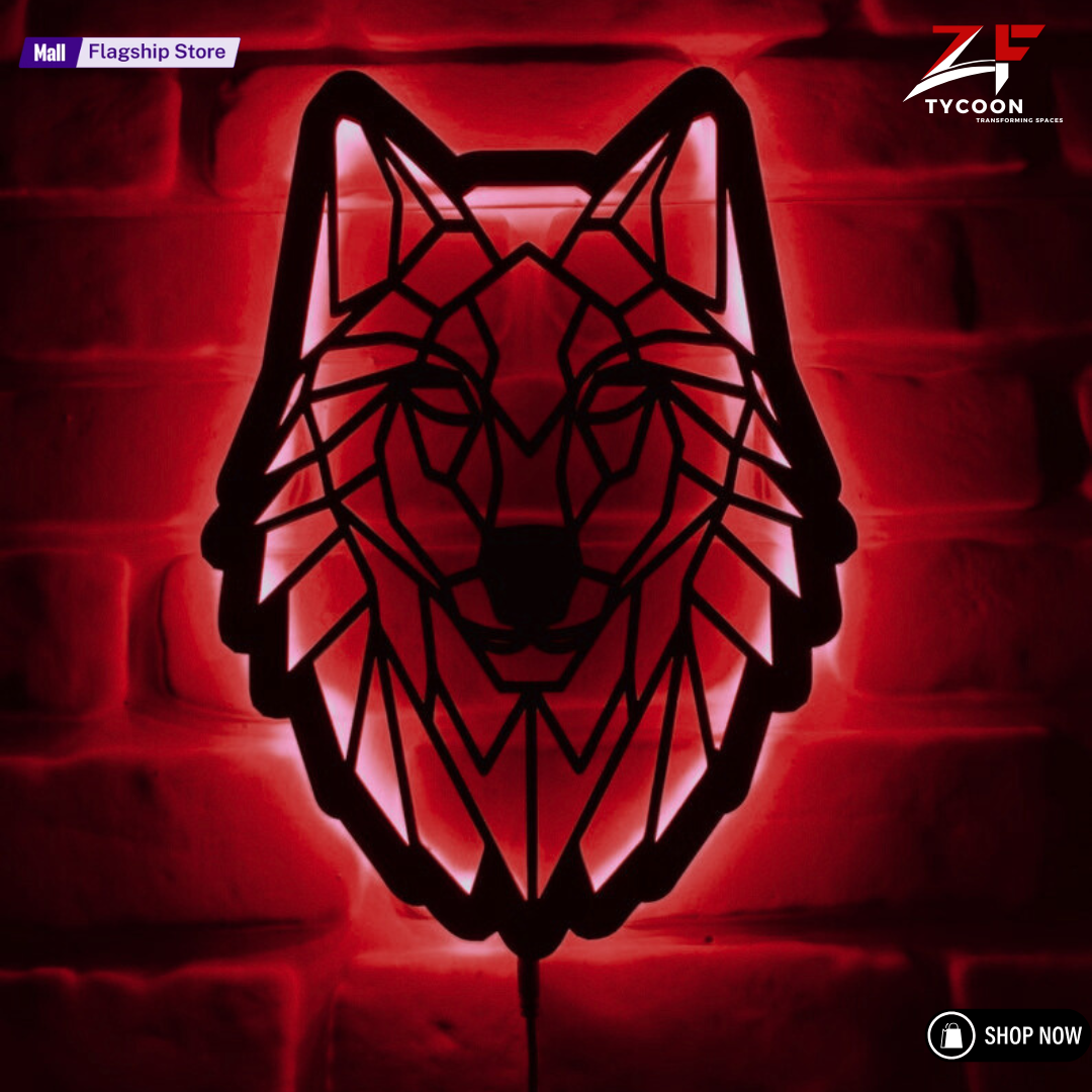 ZF Geometric Wolf lighted-up Wooden 7mm Thickness Imported Sheet Wall Art with RGB Color Changing Led, Wood Wall Decor, RGB Lights, Home Decor, Birthday Gift,personalized gifts