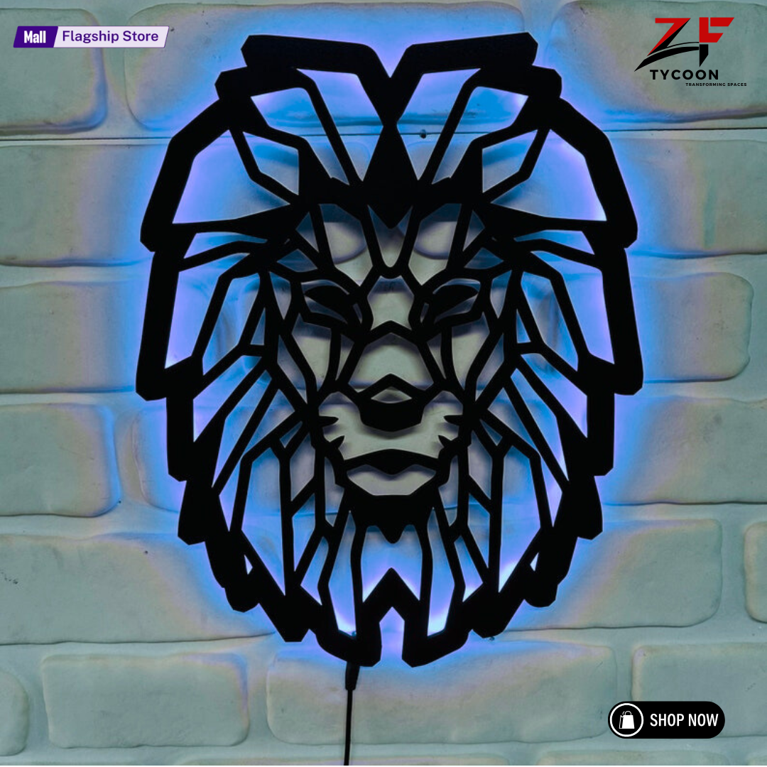 ZF King Lion Roar Wall Art With Rgb Led Light, King Lion Wooden 7mm thickness Imported ZRK Sheet Room Decor, King Lion Neon Sign, King Lion Wall Art, King Lion Home Wall Art