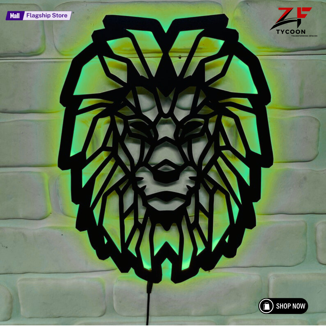 ZF King Lion Roar Wall Art With Rgb Led Light, King Lion Wooden 7mm thickness Imported ZRK Sheet Room Decor, King Lion Neon Sign, King Lion Wall Art, King Lion Home Wall Art