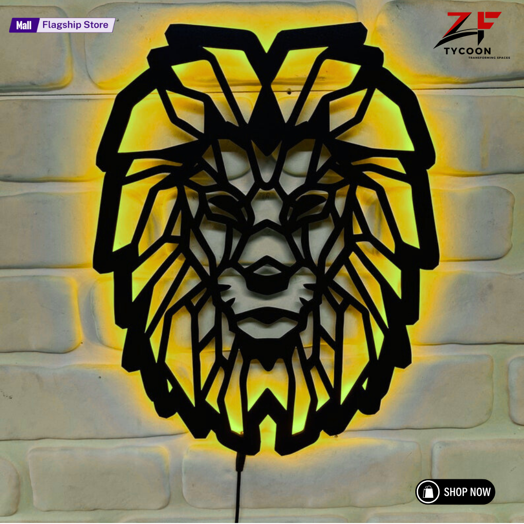 ZF King Lion Roar Wall Art With Rgb Led Light, King Lion Wooden 7mm thickness Imported ZRK Sheet Room Decor, King Lion Neon Sign, King Lion Wall Art, King Lion Home Wall Art