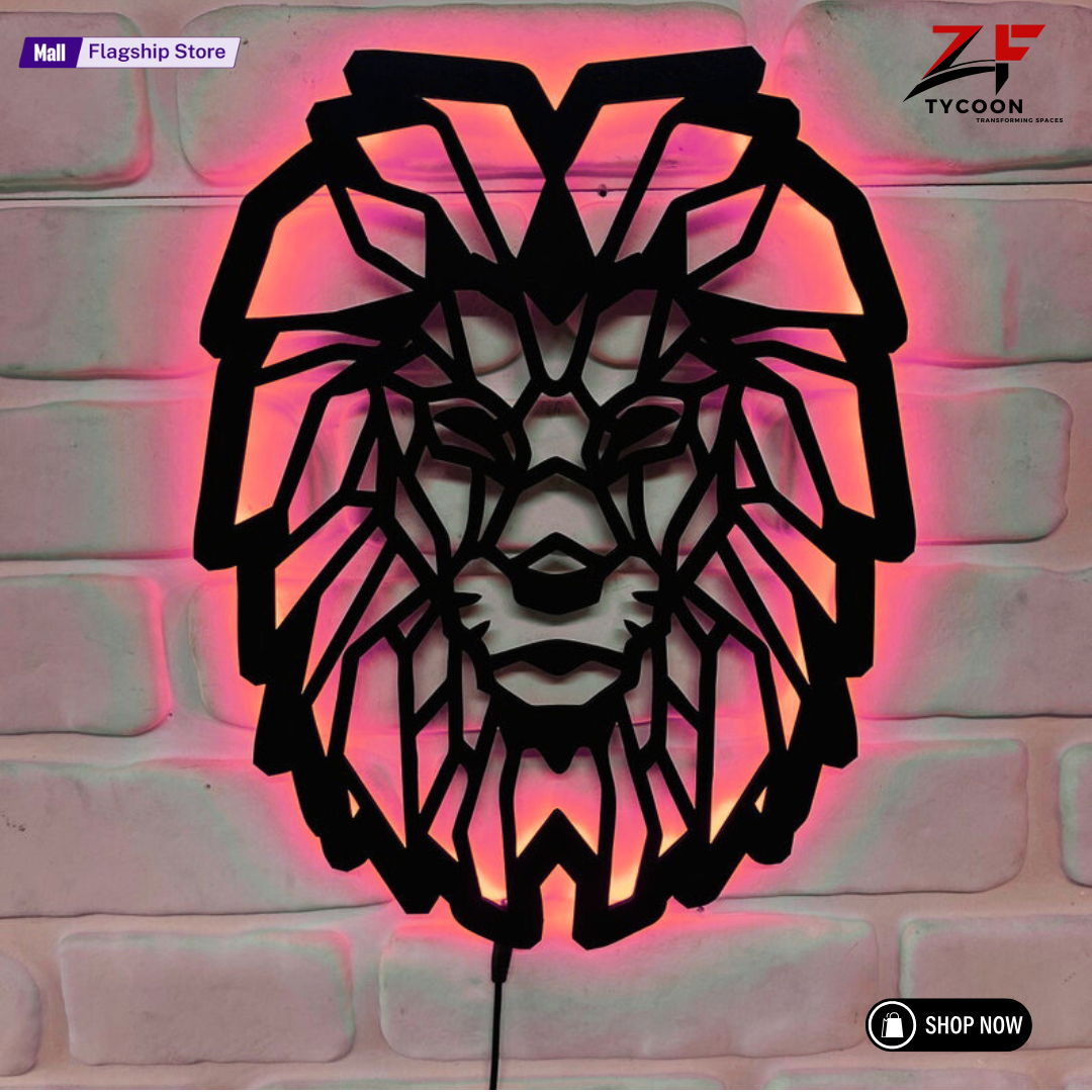 ZF King Lion Roar Wall Art With Rgb Led Light, King Lion Wooden 7mm thickness Imported ZRK Sheet Room Decor, King Lion Neon Sign, King Lion Wall Art, King Lion Home Wall Art