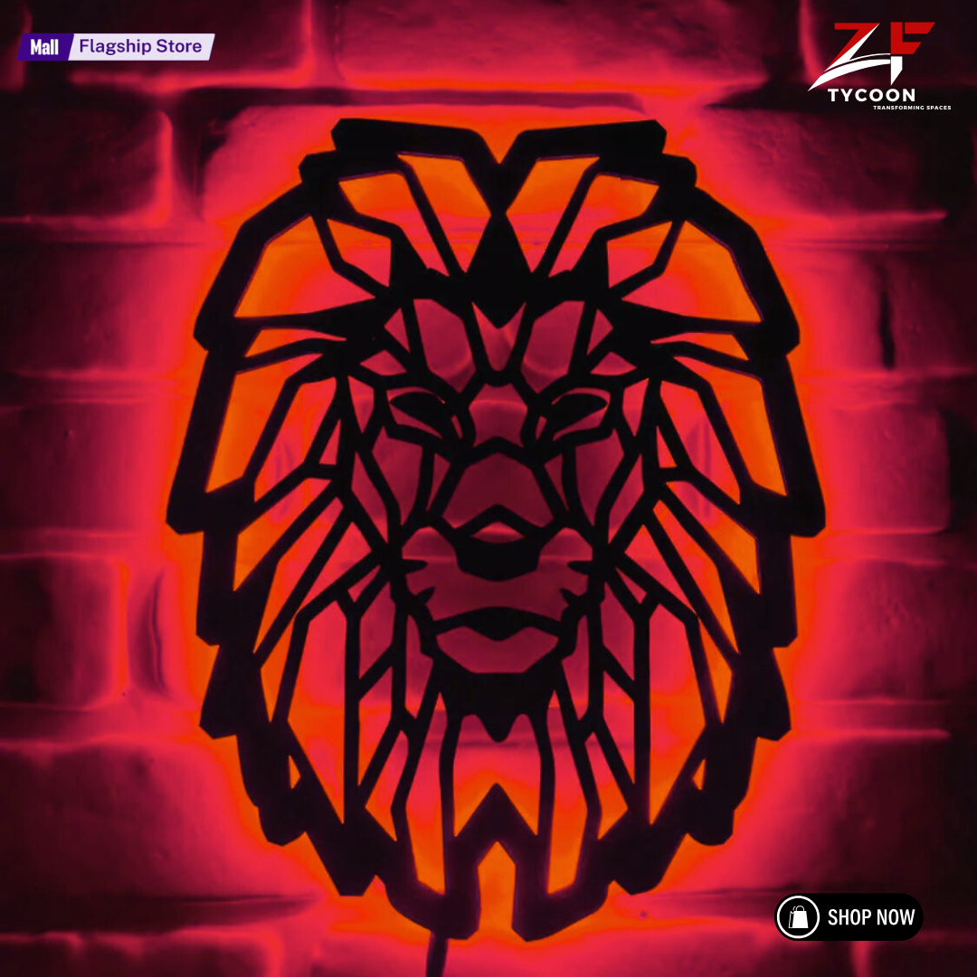 ZF King Lion Roar Wall Art With Rgb Led Light, King Lion Wooden 7mm thickness Imported ZRK Sheet Room Decor, King Lion Neon Sign, King Lion Wall Art, King Lion Home Wall Art