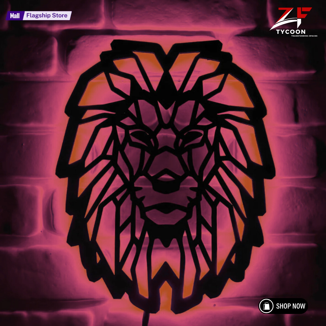 ZF King Lion Roar Wall Art With Rgb Led Light, King Lion Wooden 7mm thickness Imported ZRK Sheet Room Decor, King Lion Neon Sign, King Lion Wall Art, King Lion Home Wall Art