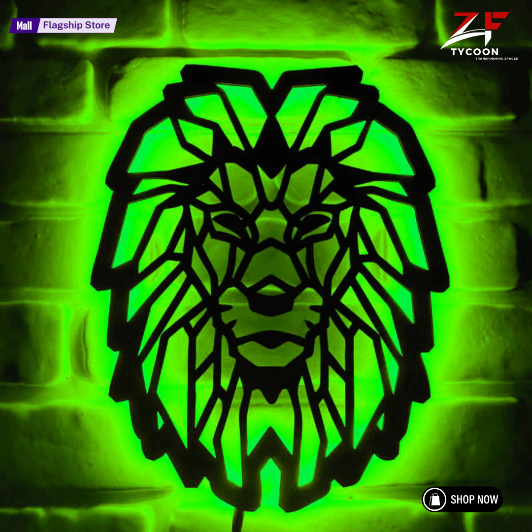 ZF King Lion Roar Wall Art With Rgb Led Light, King Lion Wooden 7mm thickness Imported ZRK Sheet Room Decor, King Lion Neon Sign, King Lion Wall Art, King Lion Home Wall Art