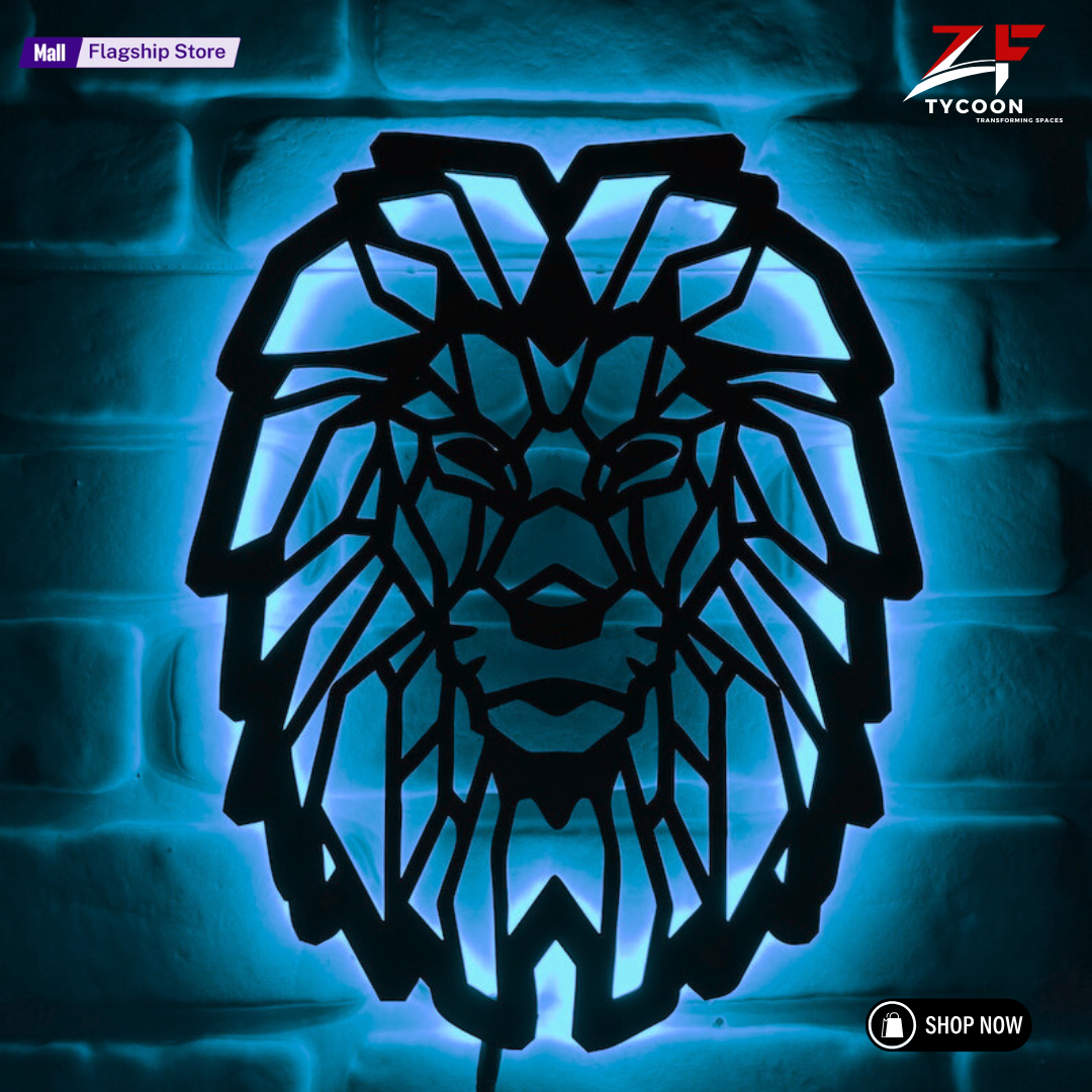 ZF King Lion Roar Wall Art With Rgb Led Light, King Lion Wooden 7mm thickness Imported ZRK Sheet Room Decor, King Lion Neon Sign, King Lion Wall Art, King Lion Home Wall Art