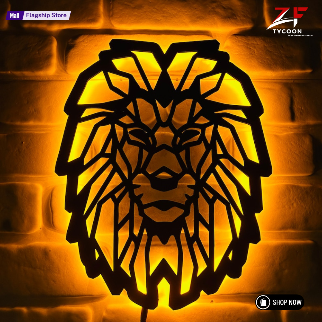 ZF King Lion Roar Wall Art With Rgb Led Light, King Lion Wooden 7mm thickness Imported ZRK Sheet Room Decor, King Lion Neon Sign, King Lion Wall Art, King Lion Home Wall Art