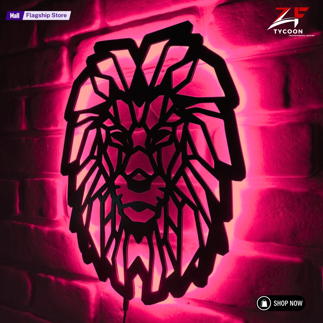 ZF King Lion Roar Wall Art With Rgb Led Light, King Lion Wooden 7mm thickness Imported ZRK Sheet Room Decor, King Lion Neon Sign, King Lion Wall Art, King Lion Home Wall Art