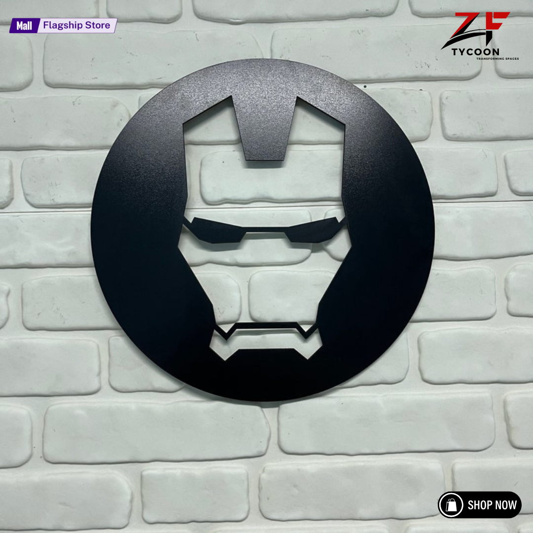 ZF Custom Iron Man Wooden 7mm Thickness Imported Sheet LED Wall Light, Superhero-Inspired Red Glow Mask Decor for Fans