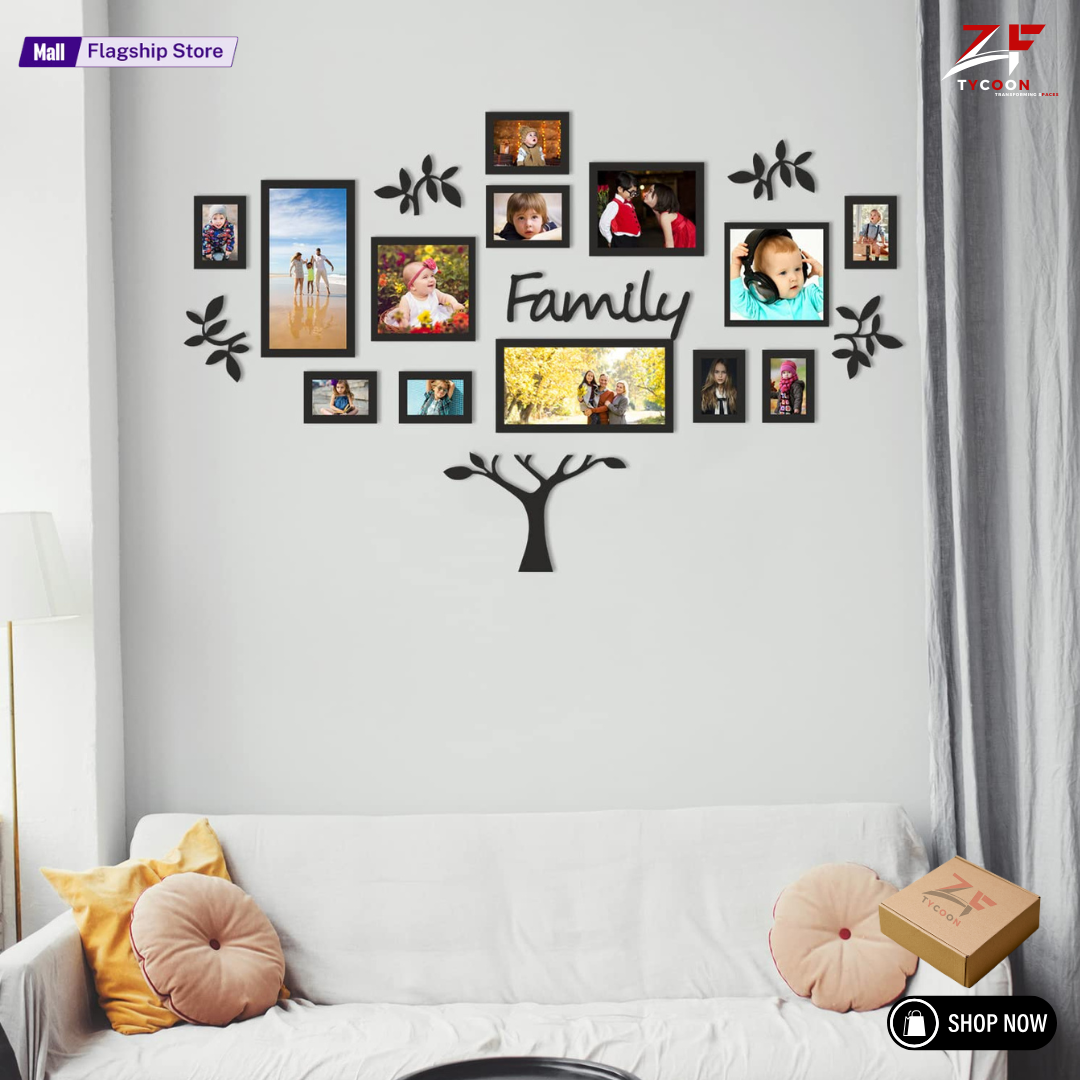 ZF 3D Wooden Wall Family Tree With Picture Large Size 10-12 Frames, Wooden Family Tree Photos Frame, Modern Ghar Ka decor