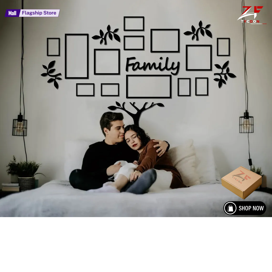 ZF 3D Wooden Wall Family Tree With Picture Large Size 10-12 Frames, Wooden Family Tree Photos Frame, Modern Ghar Ka decor