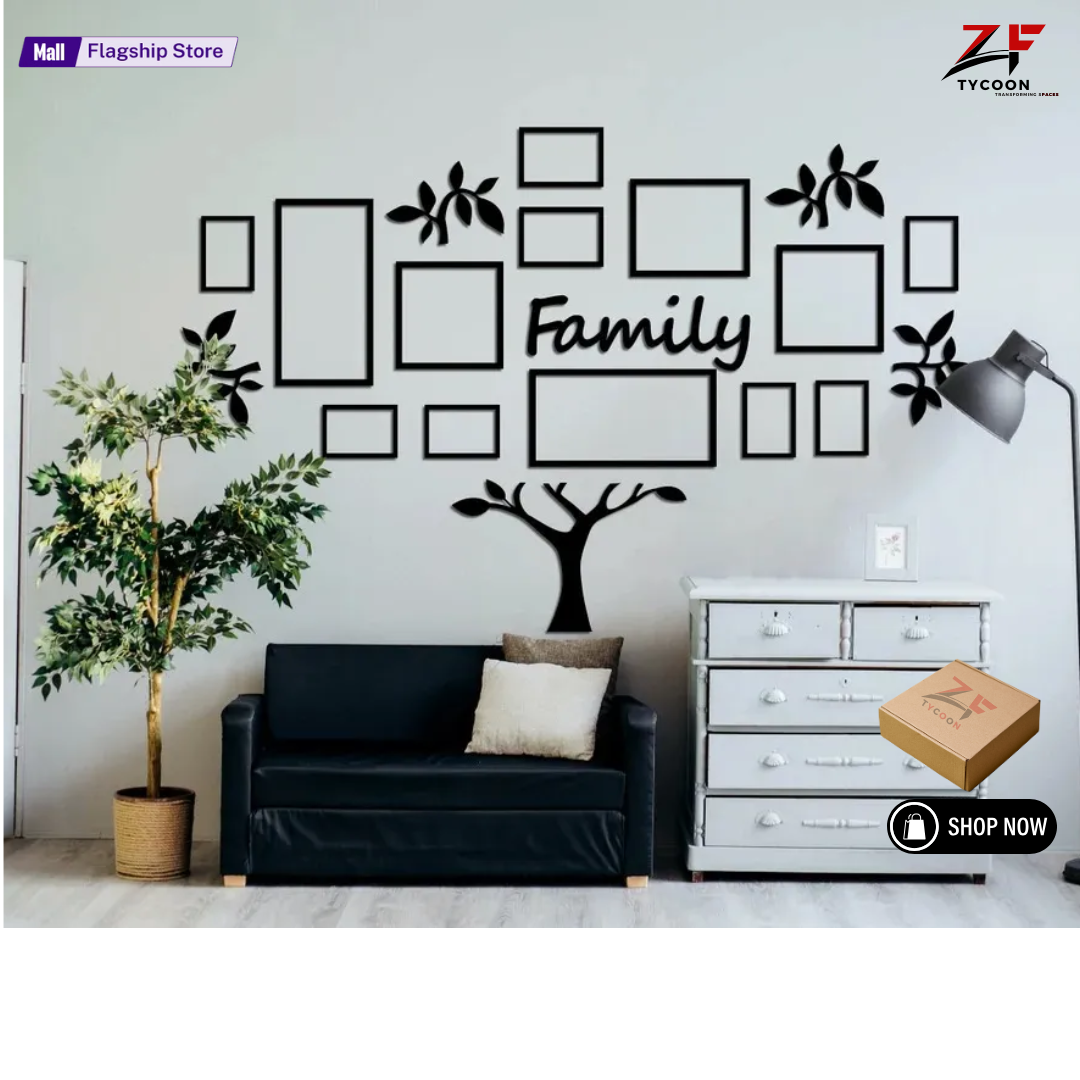 ZF 3D Wooden Wall Family Tree With Picture Large Size 10-12 Frames, Wooden Family Tree Photos Frame, Modern Ghar Ka decor