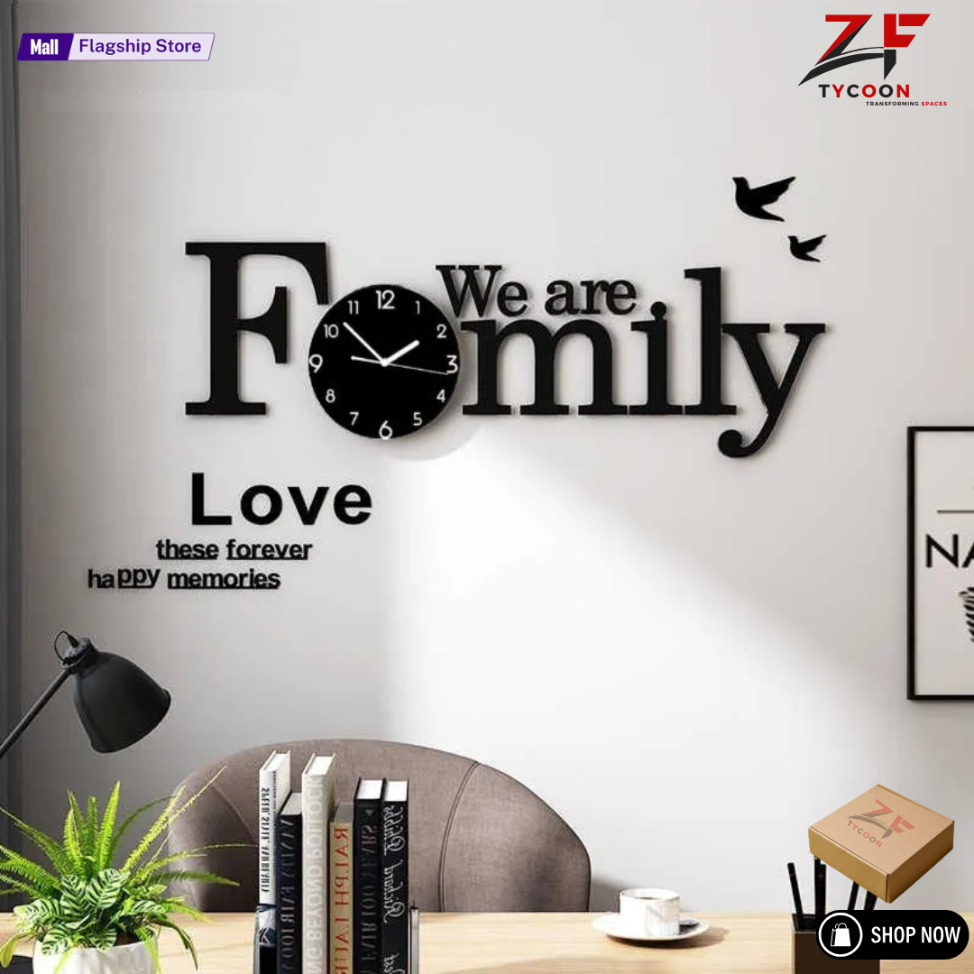 ZF Family Alphabet Silent Wooden Large Decorative DIY Wall Clock Modern Design Living Room Home Decoration Wall Watch Stickers