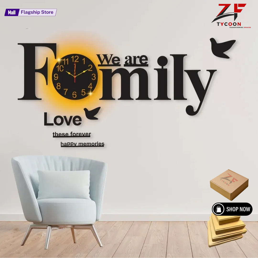 ZF Family Alphabet Silent Wooden Large Decorative DIY Wall Clock Modern Design Living Room Home Decoration Wall Watch Stickers