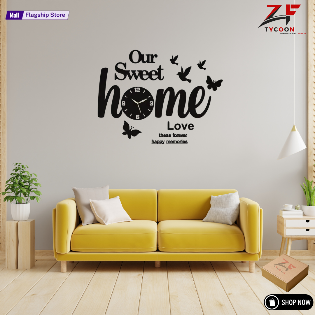 ZF Welcome to Our Sweet Home Wooden Clock 3D Quartz Watch DIY Design Decoration Piece for Home Decor