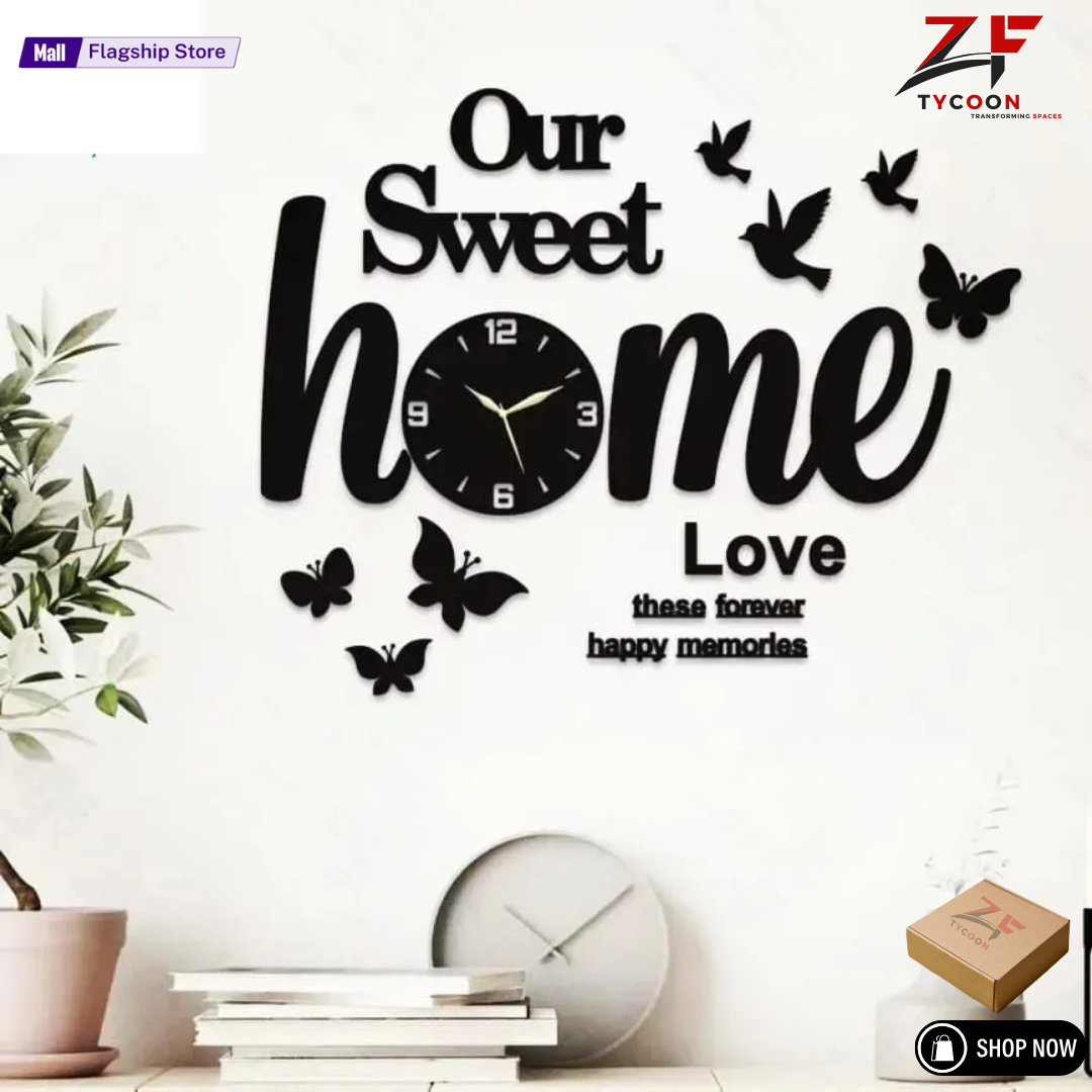 ZF Welcome to Our Sweet Home Wooden Clock 3D Quartz Watch DIY Design Decoration Piece for Home Decor