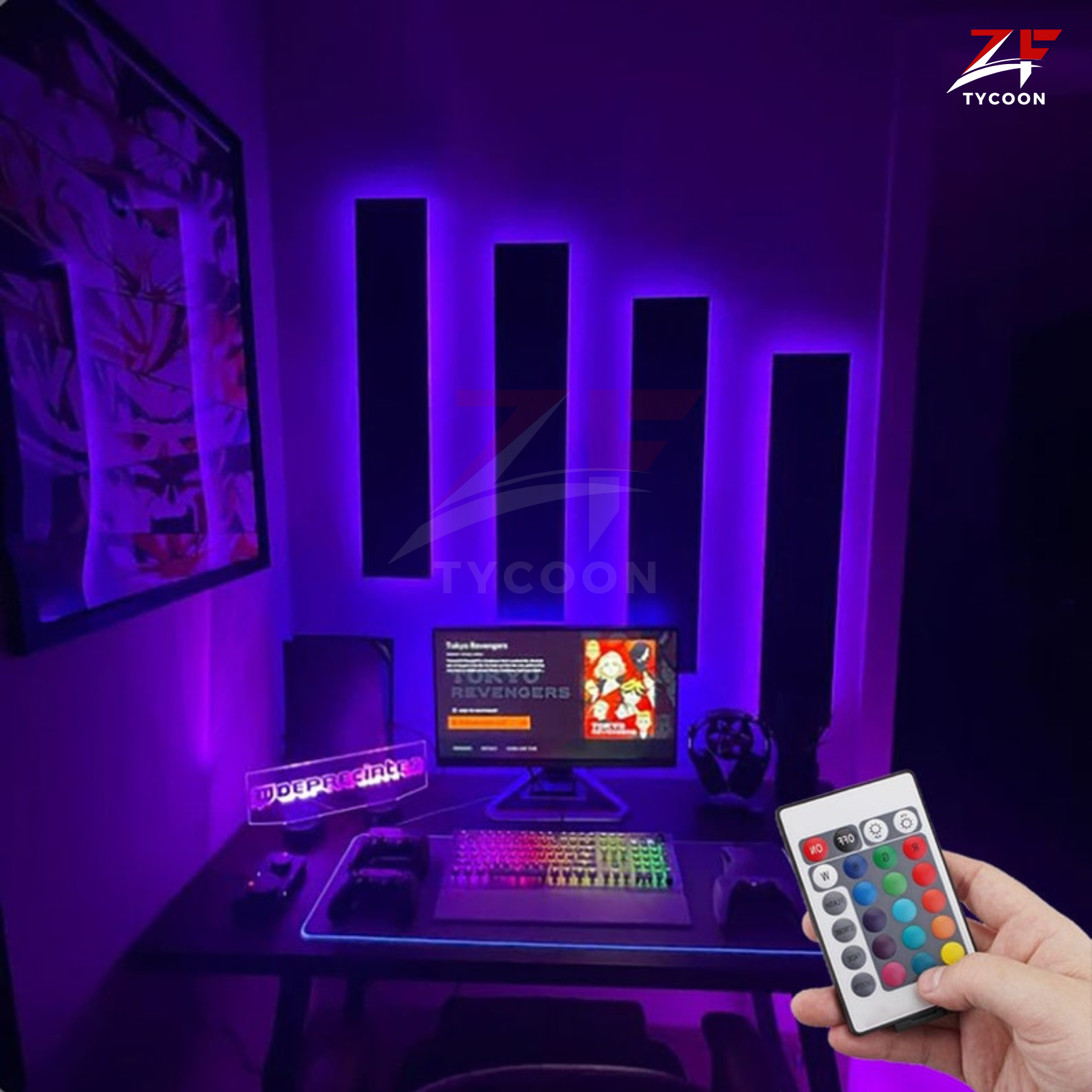 ZF Gaming room Wooden Led light, Gaming Room Decor, Multiple colours Led lights for gaming room, Gaming zone led decor, Led wall panels, Gamer room led decor