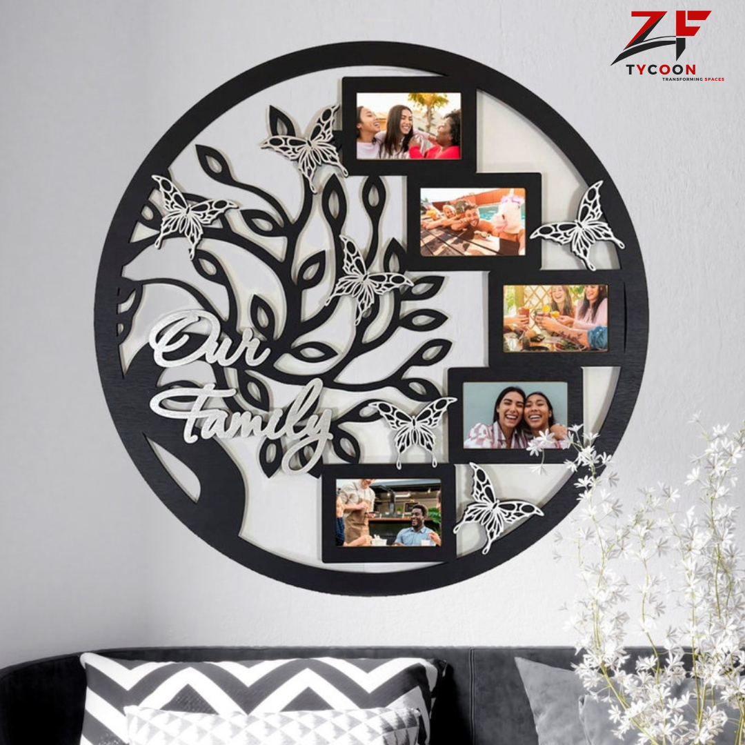 ZF photo frame, Life Wall Art, 16X16 Round Frame Collage for Family, Family Wood Tree With Photo Frame in Circle, Wall decor Frame