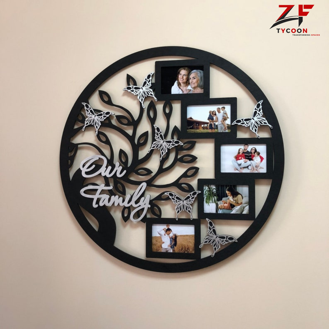 ZF photo frame, Life Wall Art, 16X16 Round Frame Collage for Family, Family Wood Tree With Photo Frame in Circle, Wall decor Frame