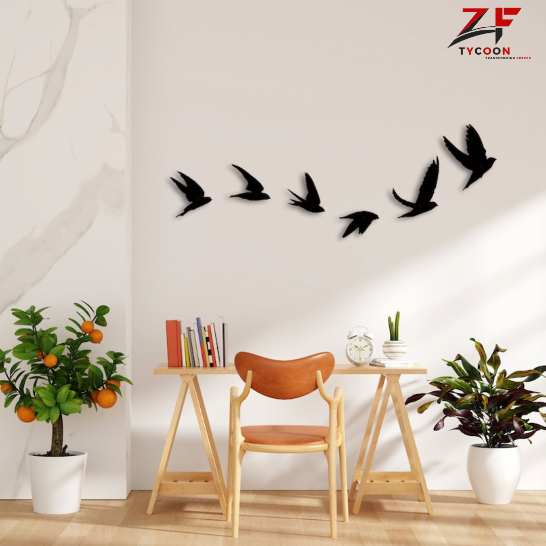 ZF Wall Decor Pack of 6 Birds, Wodd Birds Wall Decor, woodl Birds Family Home Decor, Minimalist Line Art, Line Wall Art, wood Animal Wall Decor, Gift