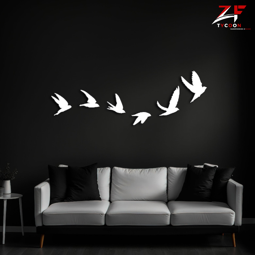 ZF Wall Decor Pack of 6 Birds, Wodd Birds Wall Decor, woodl Birds Family Home Decor, Minimalist Line Art, Line Wall Art, wood Animal Wall Decor, Gift
