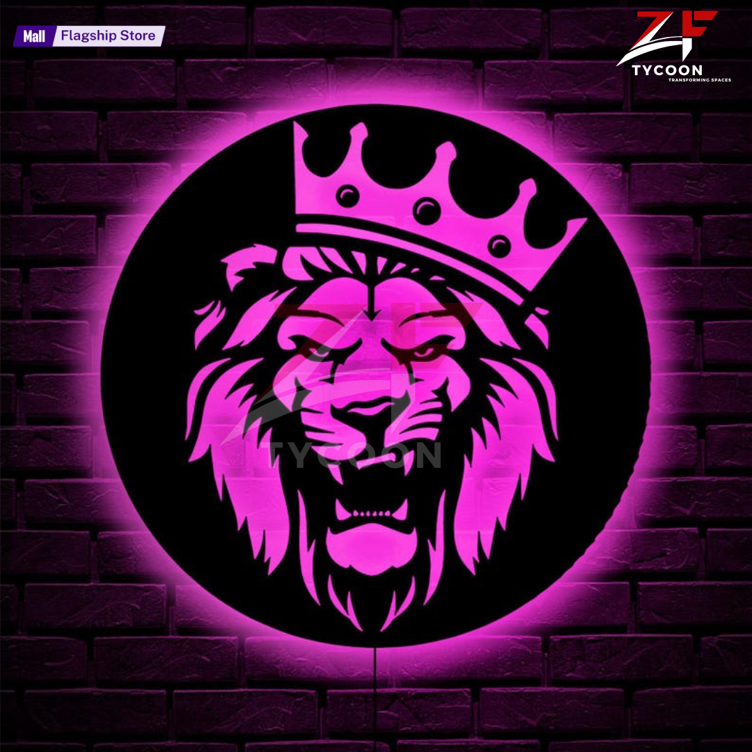 ZF King Lion Wall Art With Rgb Led Light, King Lion Room Decor, King Lion Neon Sign, King Lion Wall Art, King Lion Home Wall Art