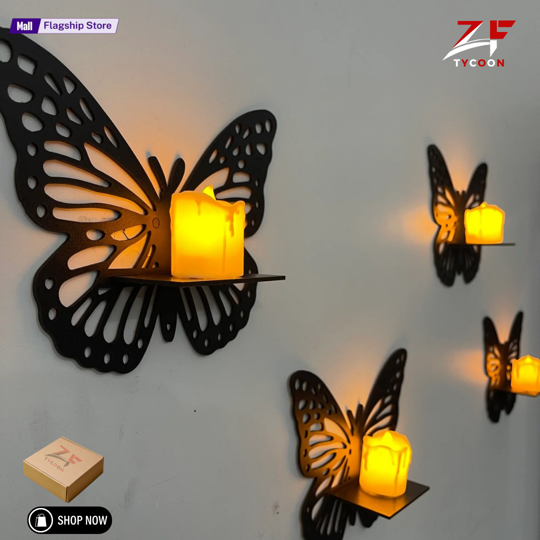ZF Decorative Butterfly Wall Shelf, Decoration Candlestick, Wall Décor Ideas, Wooden Wall Shelves ( Candle Light Not Include )