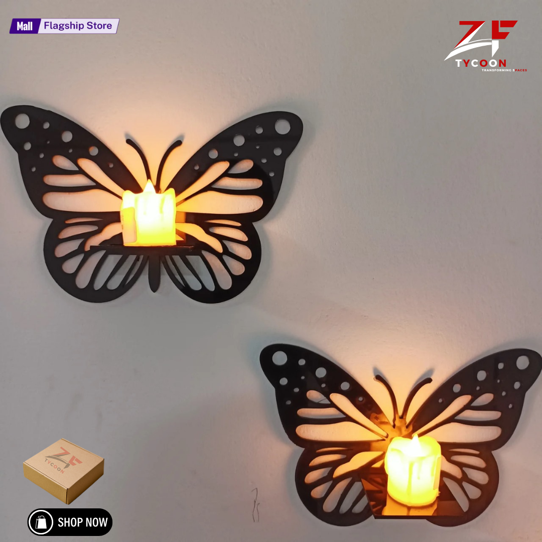 ZF Decorative Butterfly Wall Shelf, Decoration Candlestick, Wall Décor Ideas, Wooden Wall Shelves ( Candle Light Not Include )