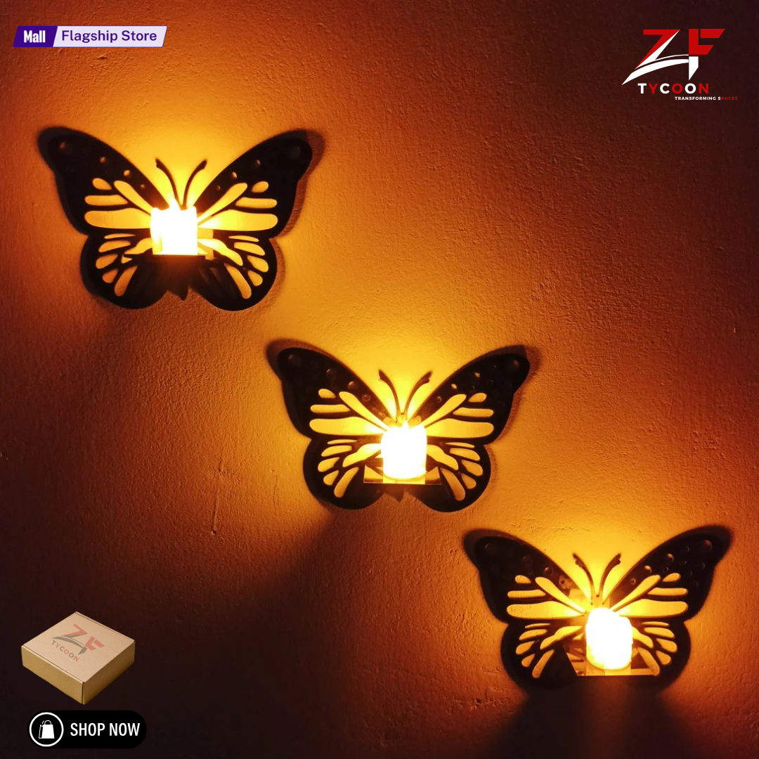ZF Decorative Butterfly Wall Shelf, Decoration Candlestick, Wall Décor Ideas, Wooden Wall Shelves ( Candle Light Not Include )