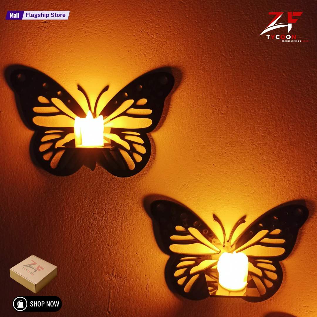 ZF Decorative Butterfly Wall Shelf, Decoration Candlestick, Wall Décor Ideas, Wooden Wall Shelves ( Candle Light Not Include )