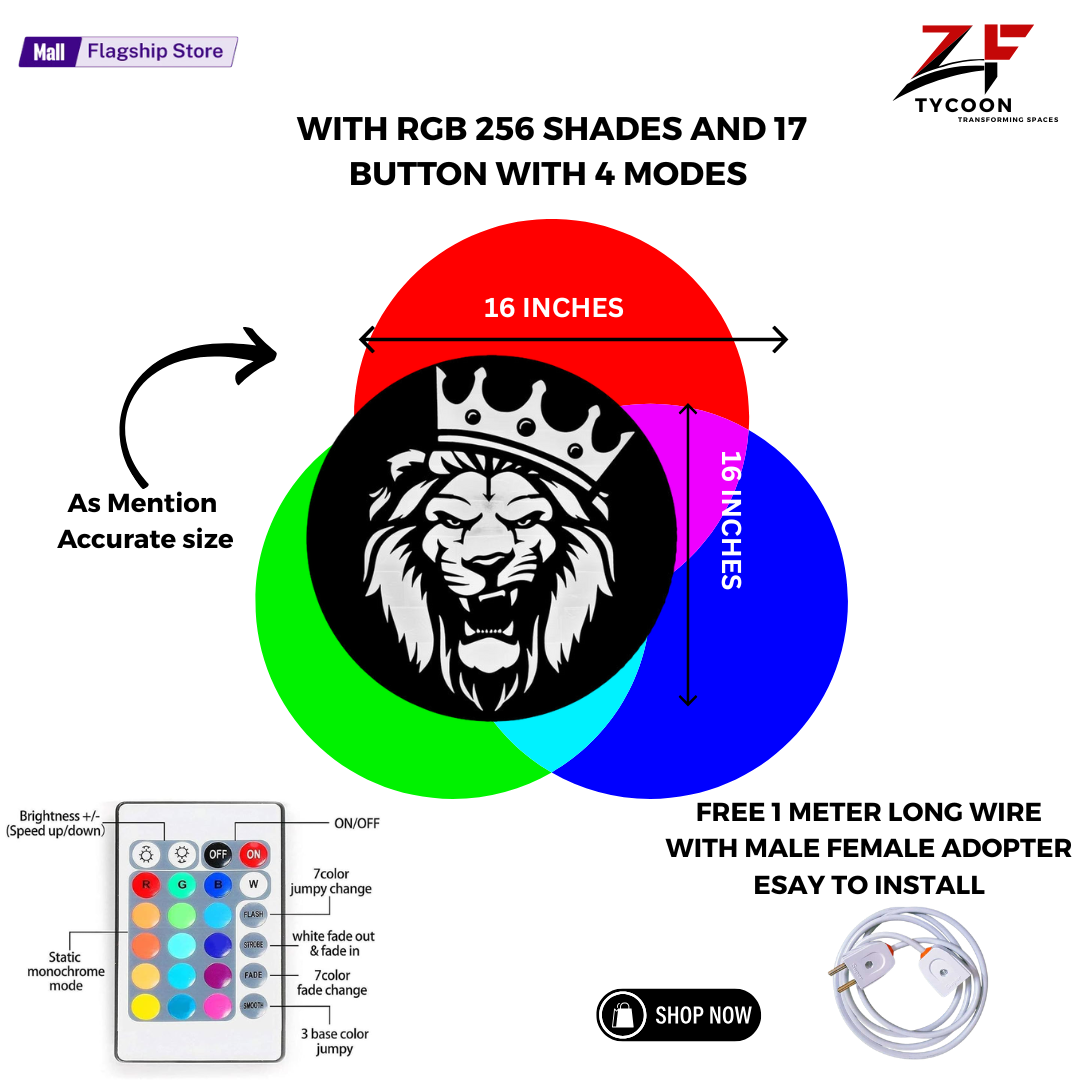 ZF King Lion Wall Art With Rgb Led Light, King Lion Room Decor, King Lion Neon Sign, King Lion Wall Art, King Lion Home Wall Art