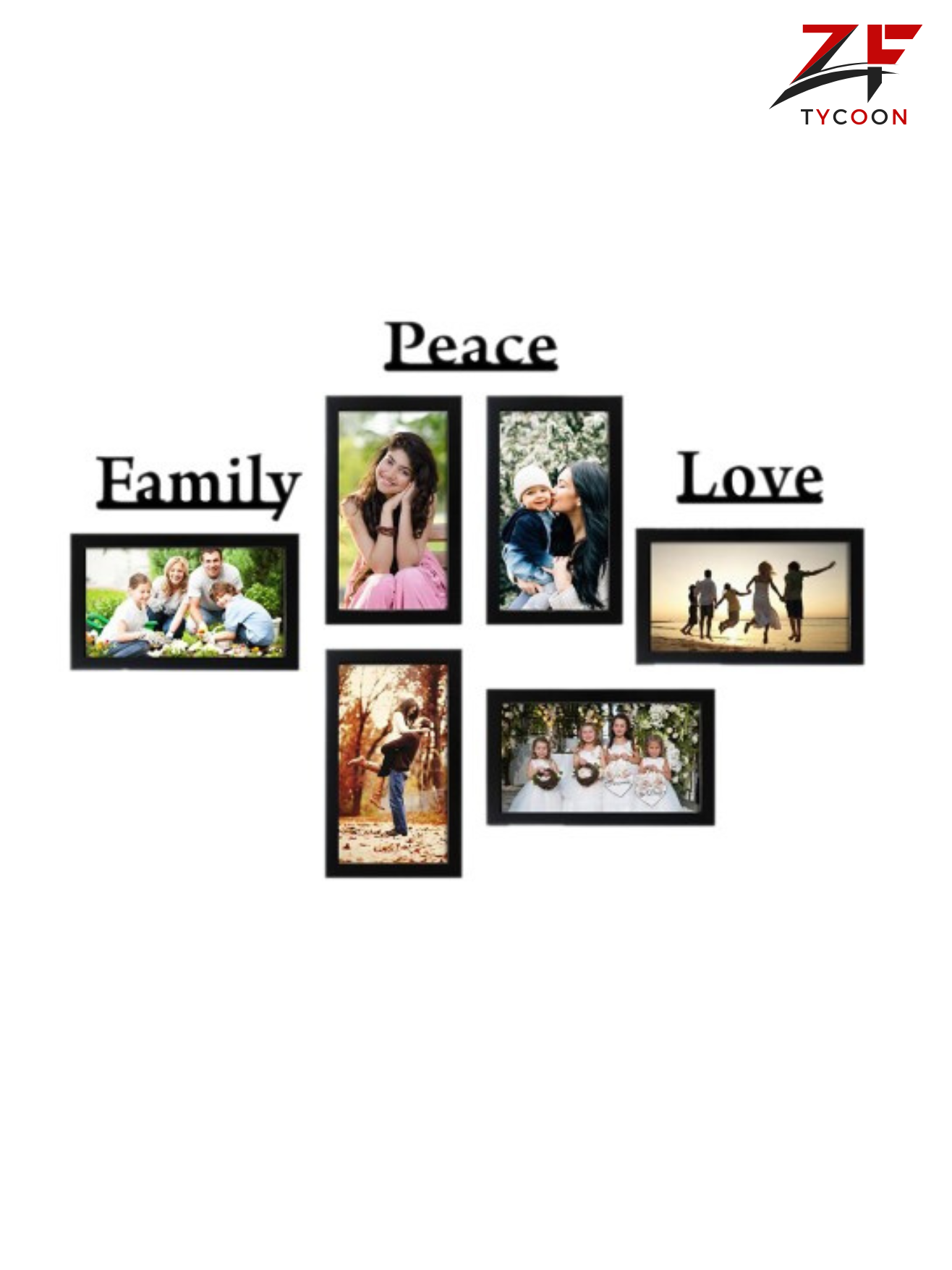 ZF Set of 6 Black Solid Eco Series Photo Frames with Family MDF