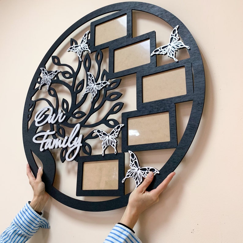 ZF photo frame, Life Wall Art, 16X16 Round Frame Collage for Family, Family Wood Tree With Photo Frame in Circle, Wall decor Frame