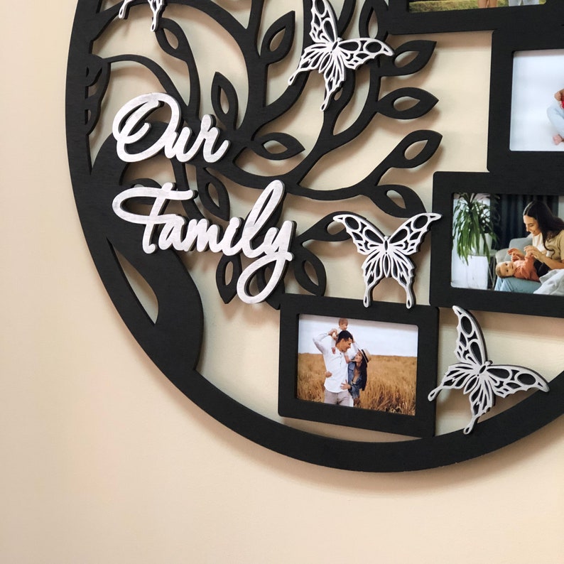 ZF photo frame, Life Wall Art, 16X16 Round Frame Collage for Family, Family Wood Tree With Photo Frame in Circle, Wall decor Frame