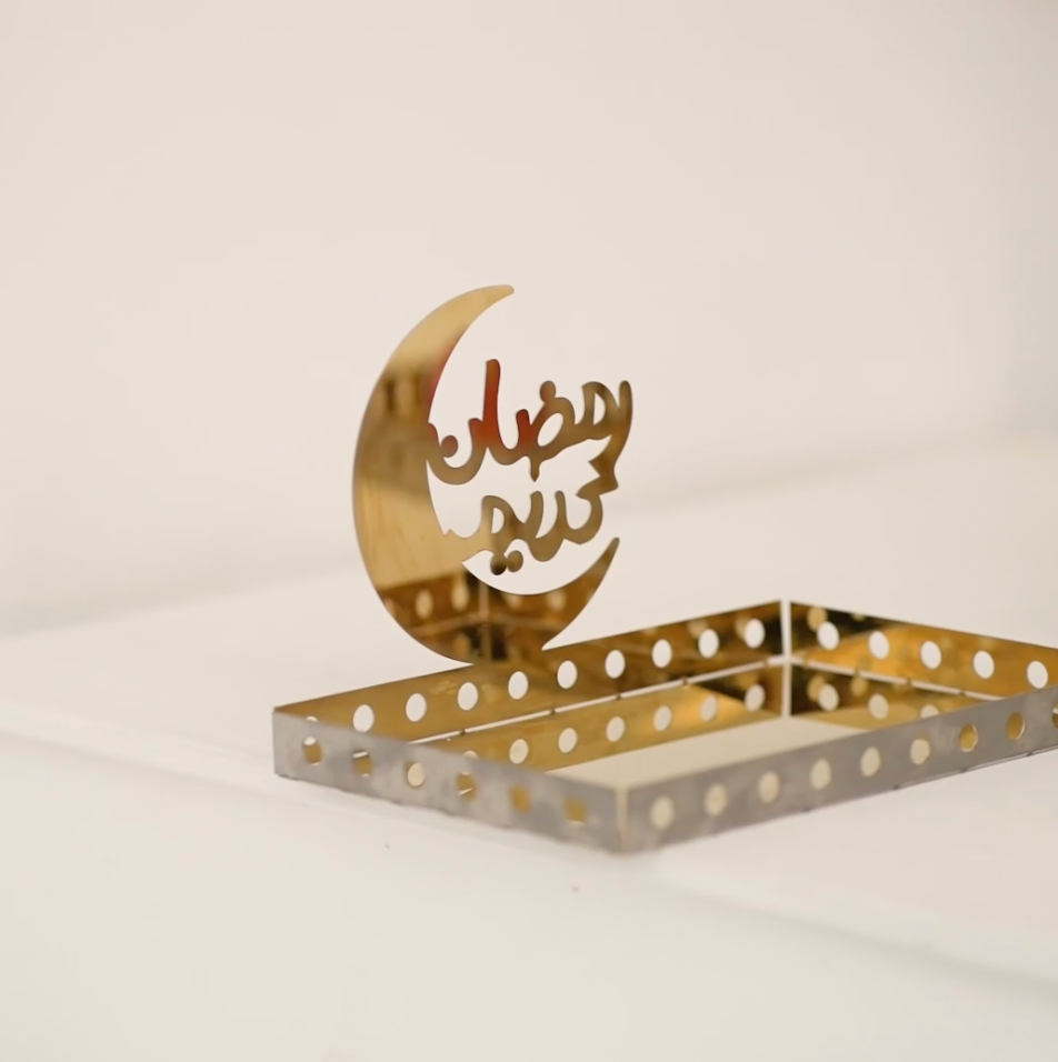 ZF Ramadan Kareem Stainless Steel Dates Tray – Round Metal Serving Plate for Iftar & Gifting