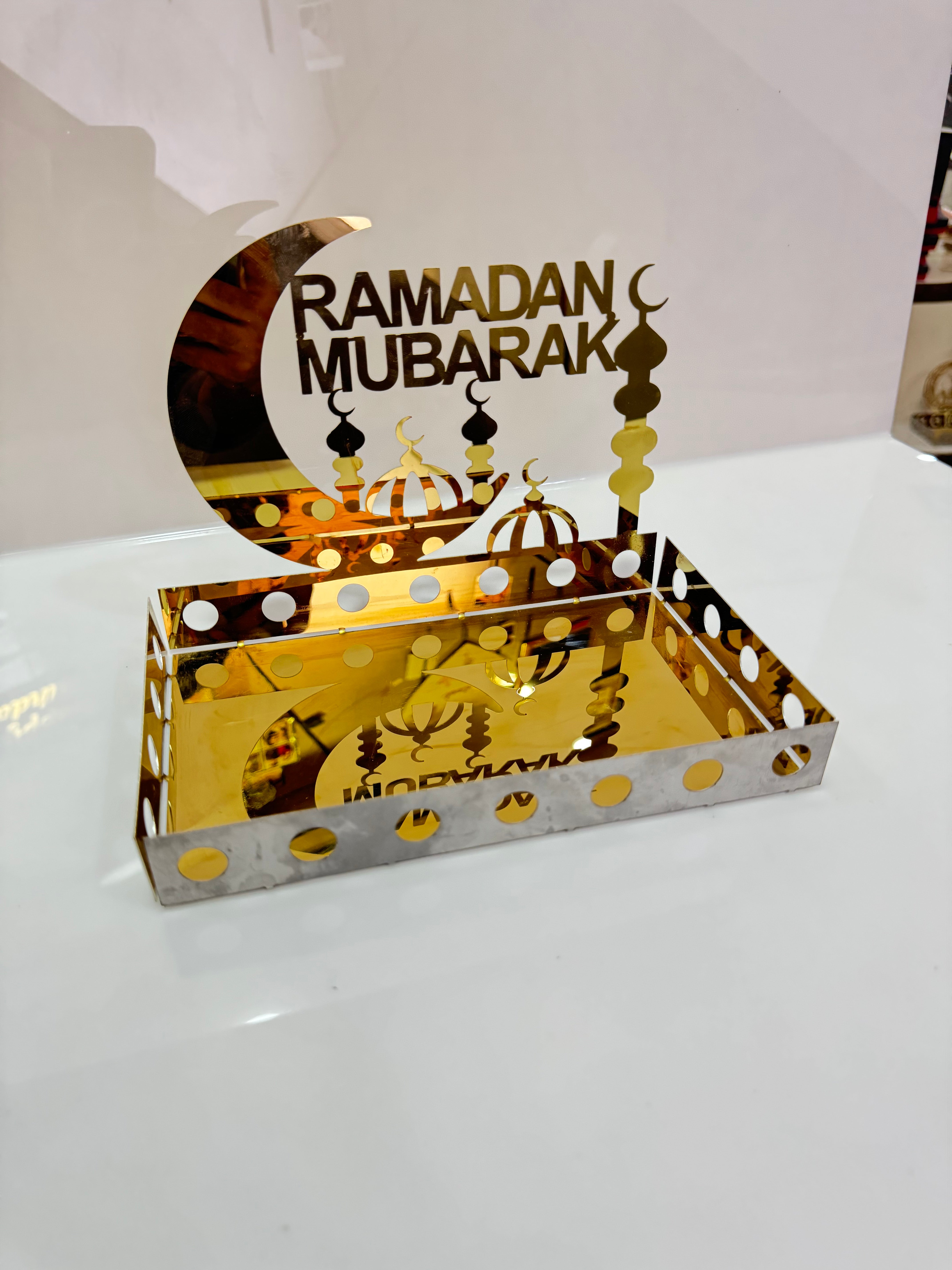 ZF Ramadan Kareem Stainless Steel Dates Tray – Round Metal Serving Plate for Iftar & Gifting