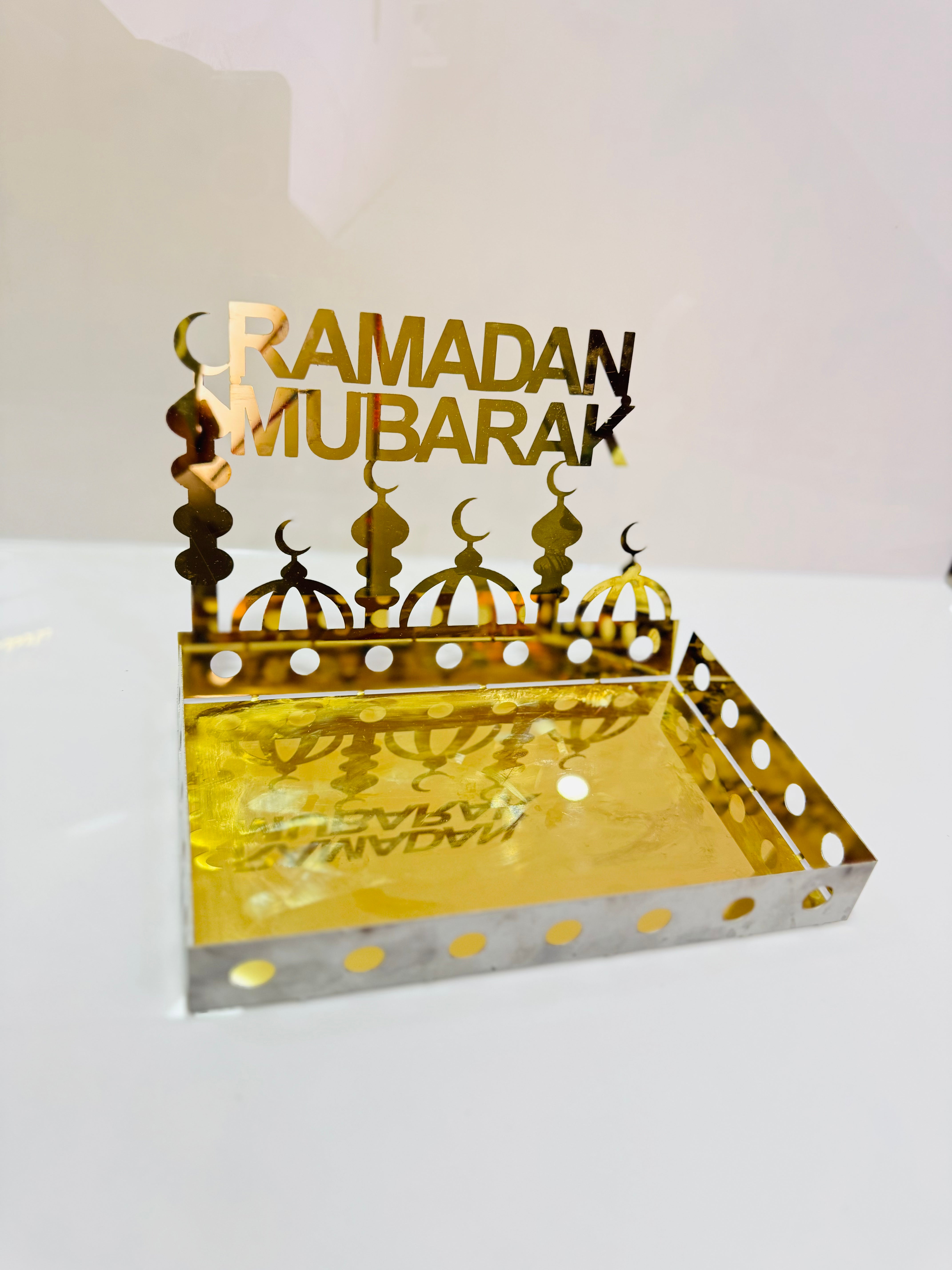 ZF Ramadan Kareem Stainless Steel Dates Tray – Round Metal Serving Plate for Iftar & Gifting