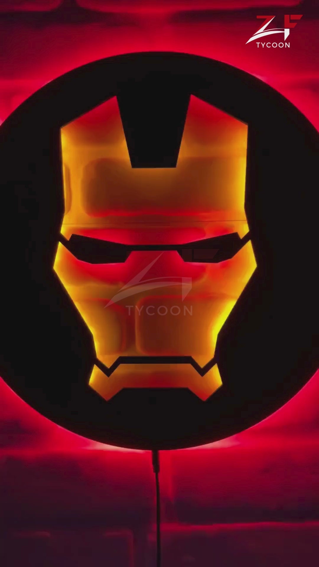 ZF Custom Iron Man Wooden 7mm Thickness Imported Sheet LED Wall Light, Superhero-Inspired Red Glow Mask Decor for Fans